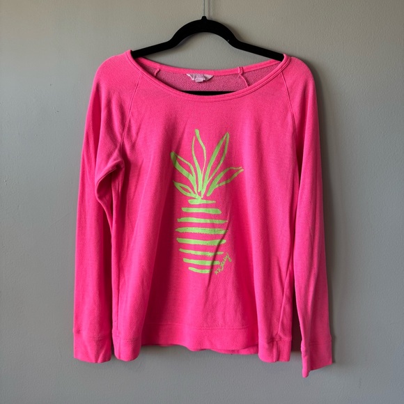 Lilly Pulitzer Women’s Sandy Popover Tiki Pink Stripe Pineapple Pullover Size XS - Picture 1 of 11